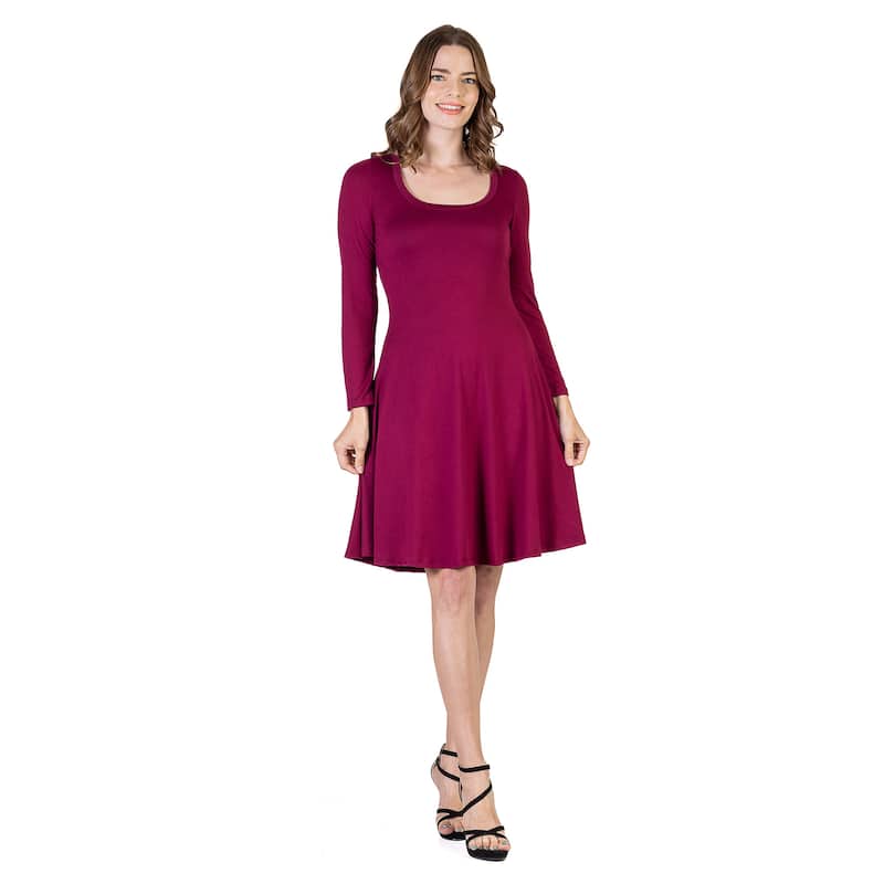 24seven Comfort Apparel Classic Long Sleeve Flared Mini Dress - Ruby Red - L