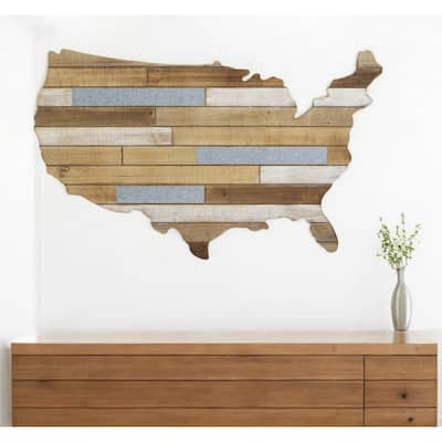 HomeRoots 19" X 31" Brown and Gray USA Wood and Metal Hanging Dimensional Sculpture