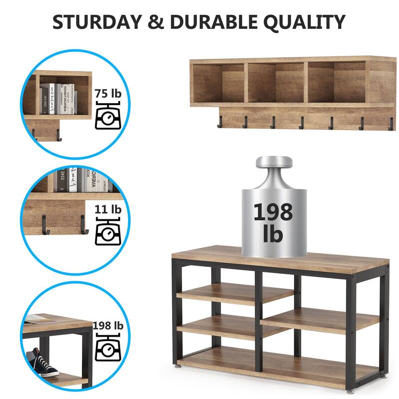 Hall Tree with Bench, Shoe Storage, Shelves and Coat Rack