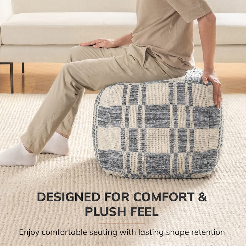 Jani 20-inch Ottoman Pouf - Handcrafted Handmade Ottoman for Seating, Footrest, Home Decor for Living Room, Bedroom
