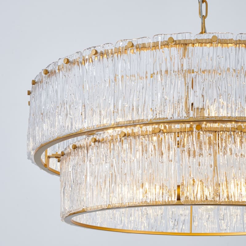 KAWOTI 2-Tier Modern Glam Chandelier with Textured Glass