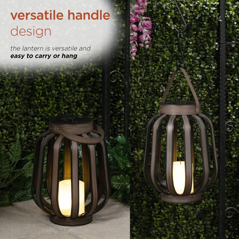 Solar Brown Cylindrical Decorative Plastic Lantern with LED