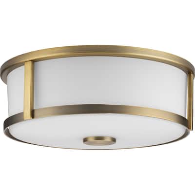 Gilliam Collection 12-5 8 in. Two-Light Vintage Brass New Traditional Flush Mount - 12.62 in x 12.62 in x 4.62 in