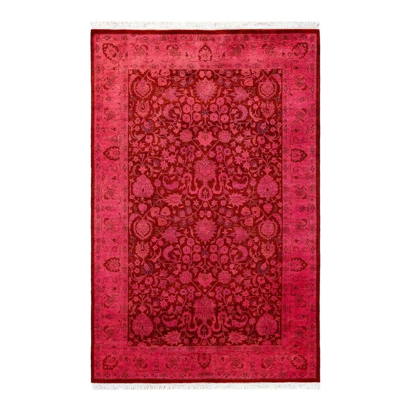 Overton Hand Knotted Wool Vintage Inspired Modern Contemporary Overdyed Pink Area Rug - 4' 2" x 6' 3"