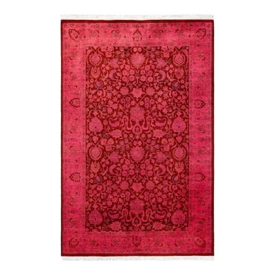 Overton Hand Knotted Wool Vintage Inspired Modern Contemporary Overdyed Pink Area Rug - 4' 2" x 6' 3"