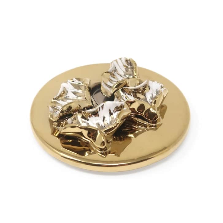 Gold Decorative Round Box with Flower Lid