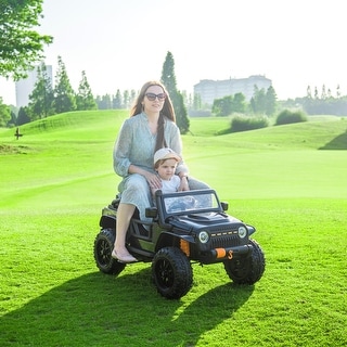 Battery-Powered 24V Ride-On Car with Remote Control, Leather Seats, Bluetooth Music, and Dual Seating for Kids & Adults