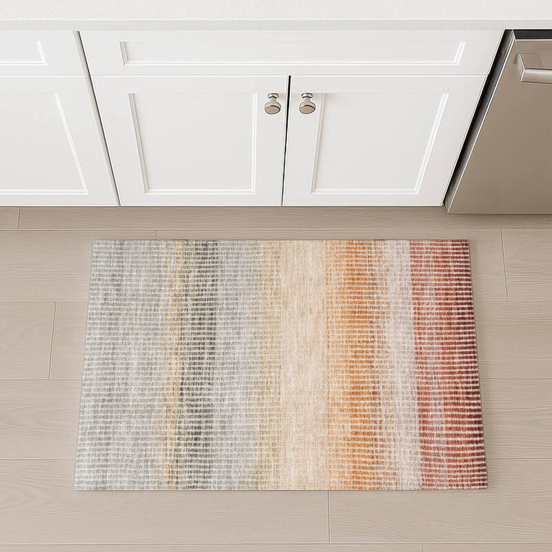 Machine Washable Indoor/ Outdoor Contemporary Stripes Chantille Rug
