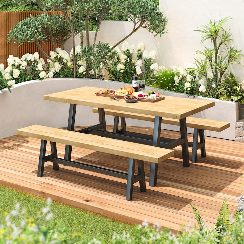Erommy Metal Folding Outdoor Dining Table, Premium Rectangle Patio Dining Set for Backyard, Porch, Lawn, and Garden