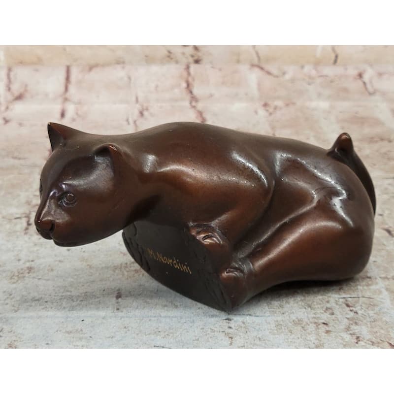 Cat Kitten Sitting On The Edge Bronze Figurine Sculpture Figure Collectible 3 Inches X 6 Inches