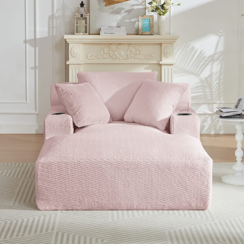 Comfy Sleeper Sofa Single Chaise Lounge w/ Cup Holders & Side Pockets