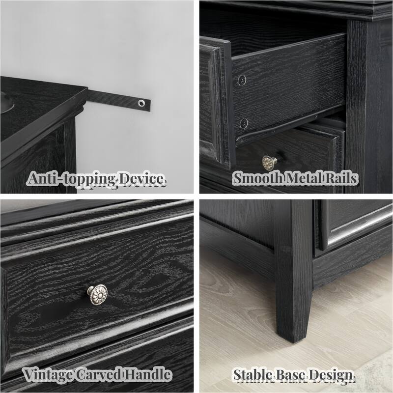 Farmhouse 5-Drawer Dresser with Smooth Metal Rails & Anti-Tipping Mechanism for Bedroom Storage