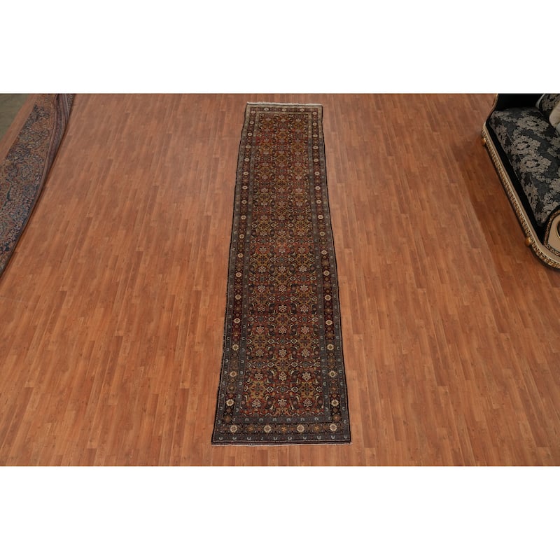 Hand Knotted Oriental 100% Wool Carpet Traditional Floral Oranges & Rust Heriz Runner Rug - 15' 0'' X 3' 6''