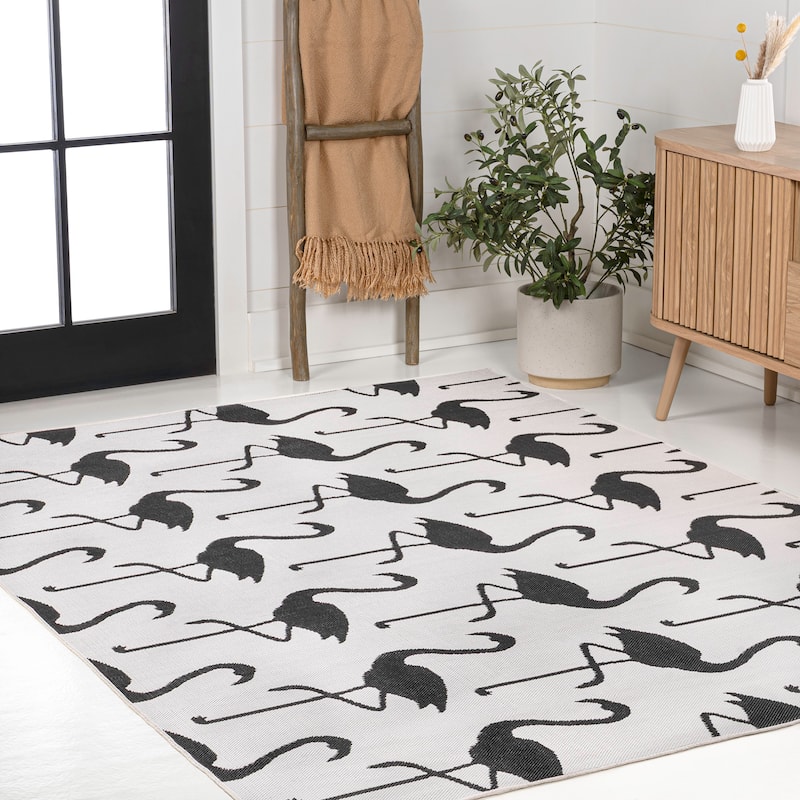 JONATHAN Y Liana Casual Coastal Flamingos Two-Tone Indoor/Outdoor Area Rug