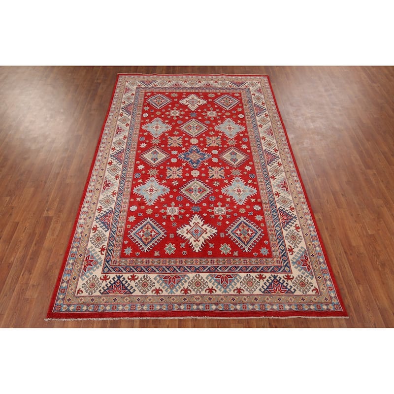 Red Kazak Area Rug Hand-Knotted Oriental Wool Carpet - 6'5" x 9'9"