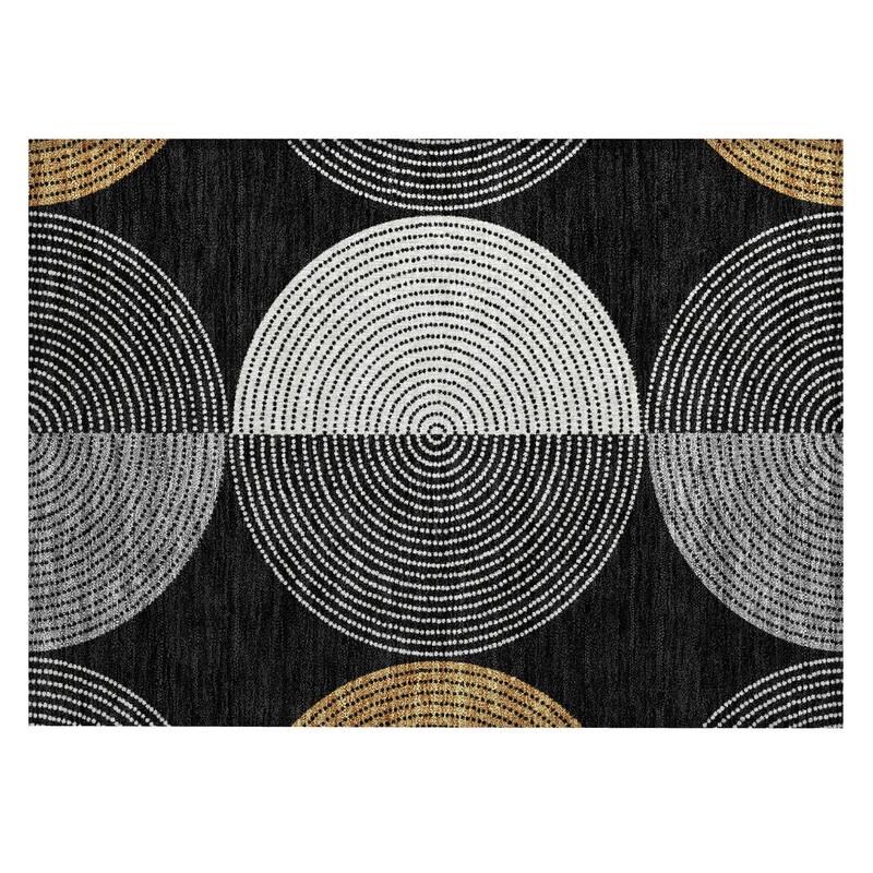 Machine Washable Indoor/ Outdoor Casual Circles Chantille Rug