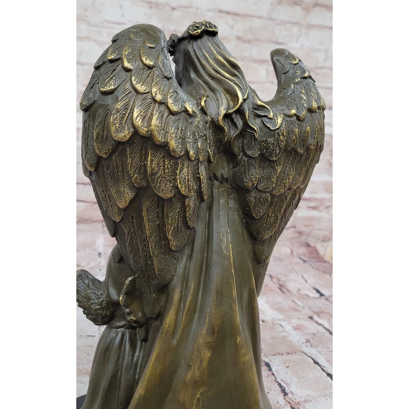 Bronze Angel With Child Statue Spiritual Memorial Sculpture Decor