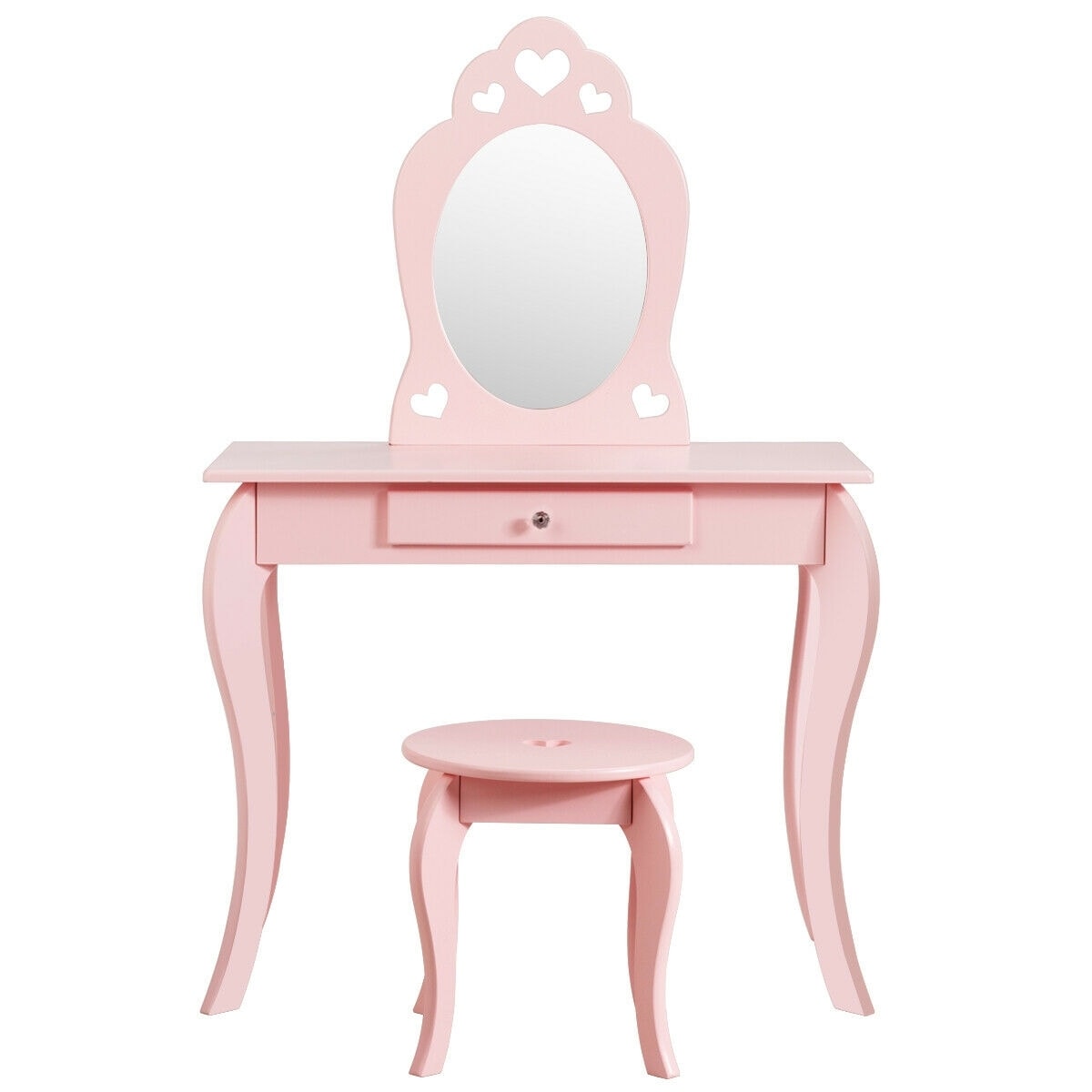 Pretend Beauty Play Vanity Set for Girls Makeup Dressing Table with Stool Kids Princess Vanity Table and Chair Set with Two 180/° Foldable Mirrors
