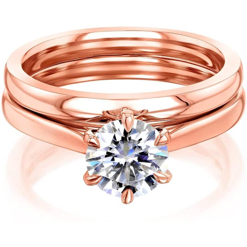Annello by Kobelli 14k Gold Forever One Moissanite 6-Prong Solitaire Bridal Set (DEF/VS) - Rose - 6