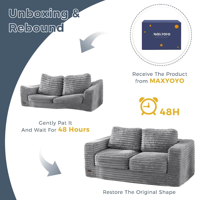62"Bean Bag Sofa Faux Fur Upholstered Loveseat Floor Sofa with Pillows