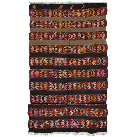 ECARPETGALLERY Flat-weave Bohemian Dark Red Wool Kilim - 4'11 x 12'11