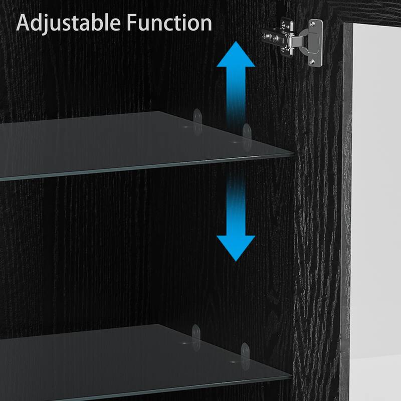 Wood Bookshelf Storage Cabinet with 2 Glass Door and Adjustable Shelf for Kitchen Bedroom Entryway Living Room Dinning Room