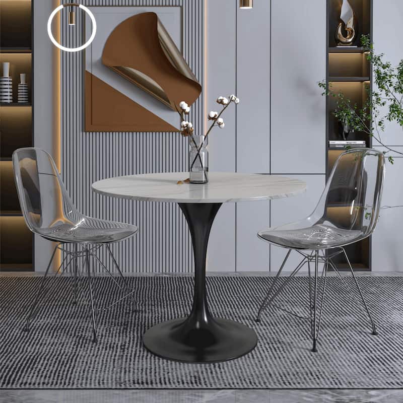 Verve Dining Table with a 36" Round Stone Tabletop in Black Steel - 35.43