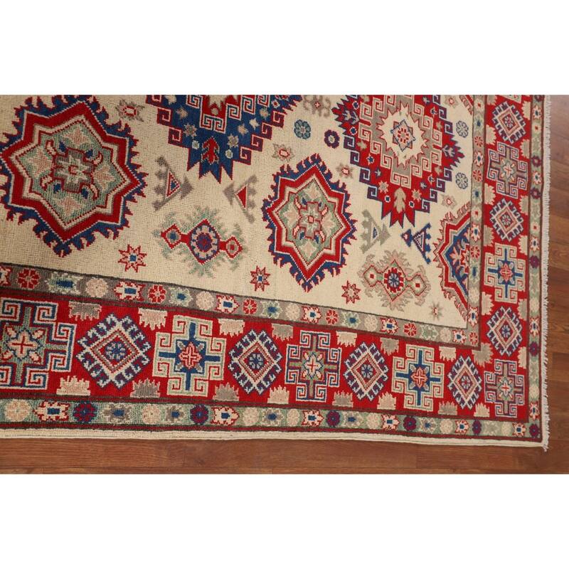 Geometric Kazak Oriental Area Rug Living Room Handmade Wool Carpet - 4'11" x 7'0"