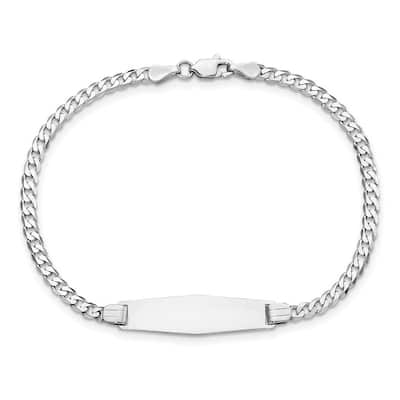 Curata 7.5mm 14k White Gold Engravable Flat Curb Link Soft Diamond Shape ID Bracelet
