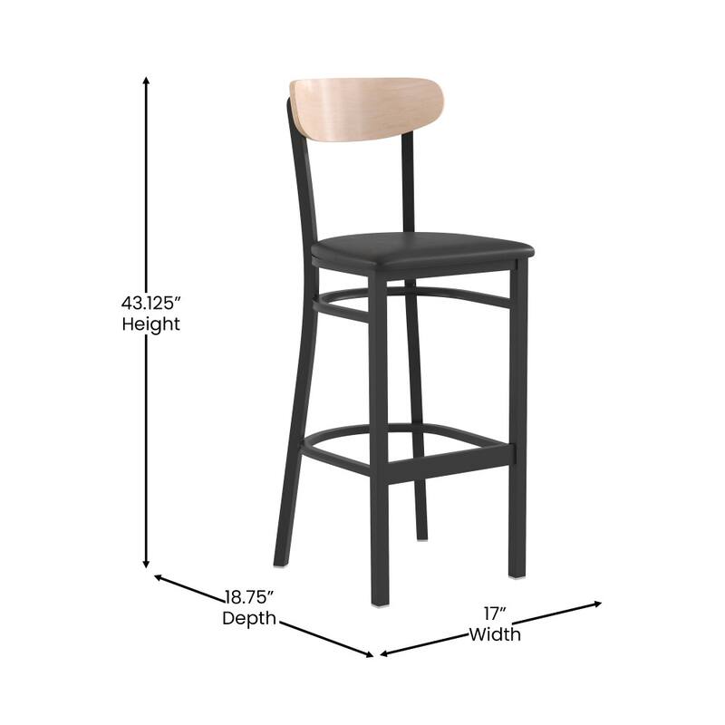 Commercial Metal Barstool with Wood Seat and Boomerang Back