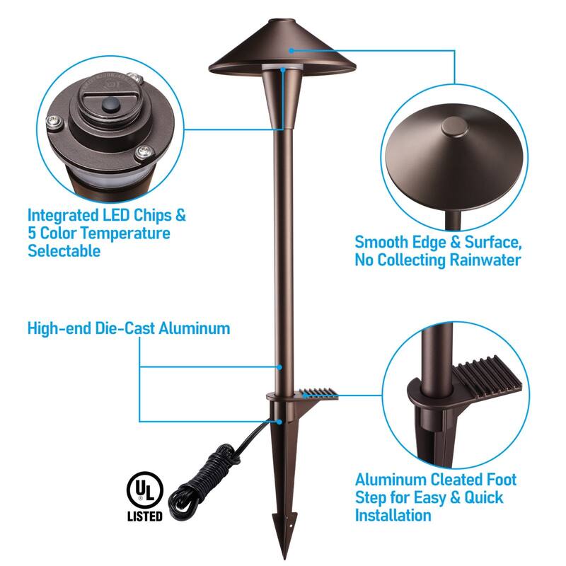 5W 5CCT Low Voltage Landscape Pathway Lights, 1800K/2700K/3000K/4000K/5000K - 12PACK