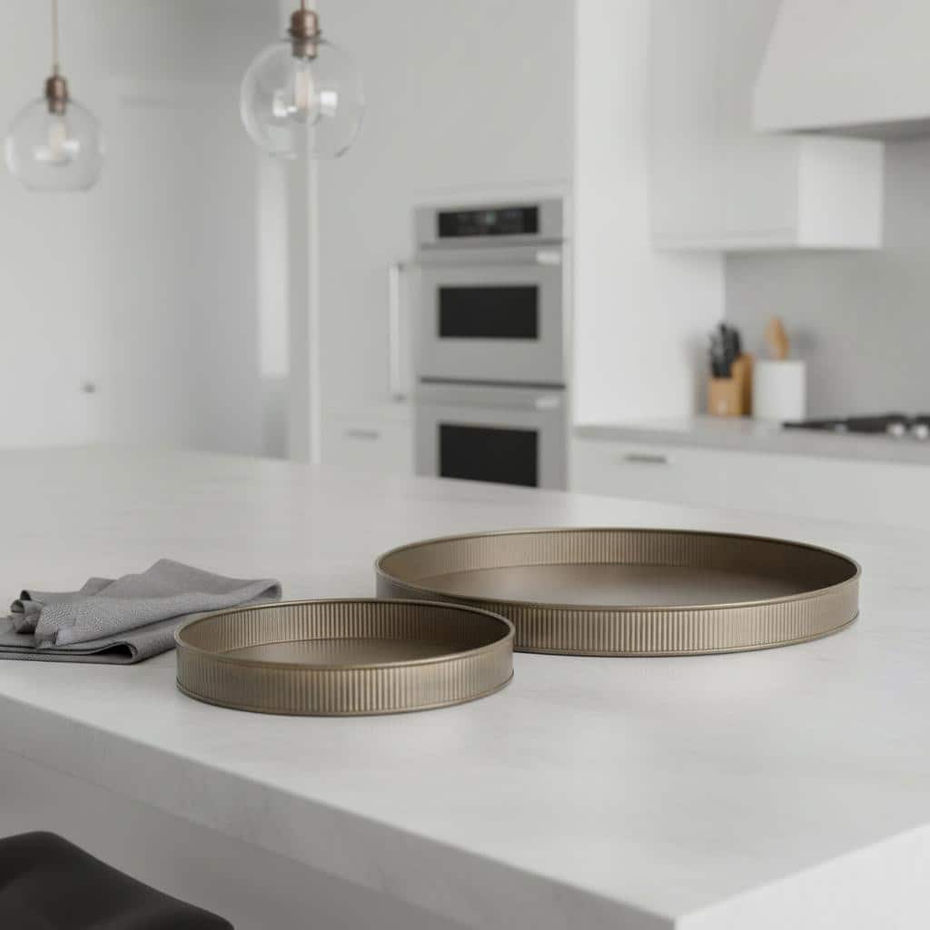 HomeRoots Set of Two Yellow Round Metal Handmade Serving Tray - 18.50 in. x 1.77 in. x 18.50 in.