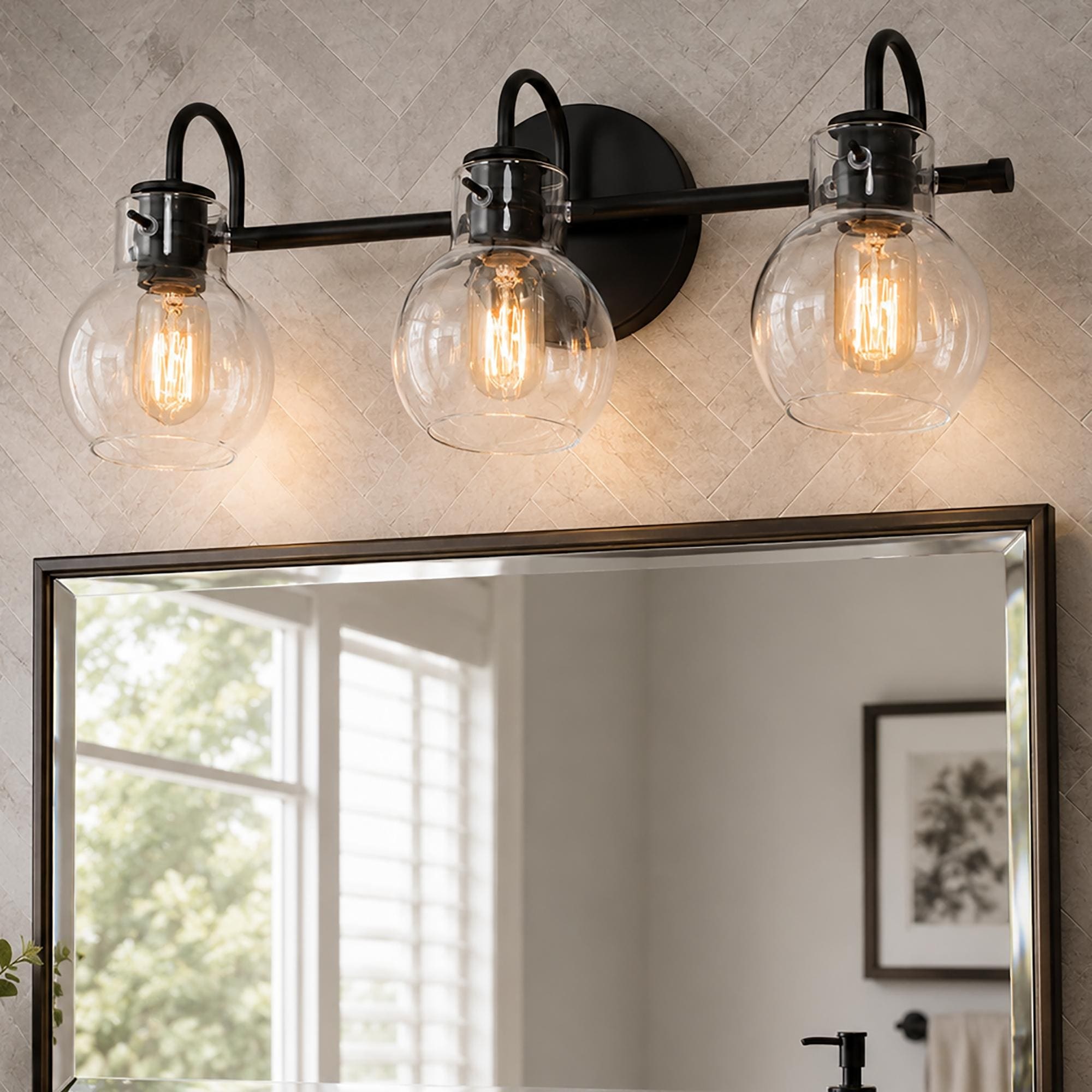 Olia Modern Black 3-Light Bathroom Vanity Light Minimal Globe Glass Wall Sconce