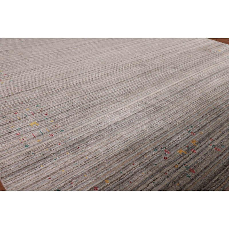 Earth Tone Striped Gabbeh Square Area Rug Hand-Knotted Wool Carpet - 8'0" X 7'10"