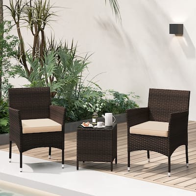 Gymax 3 PCS Outdoor Conversation Set w/ Cushioned Seat & Tempered