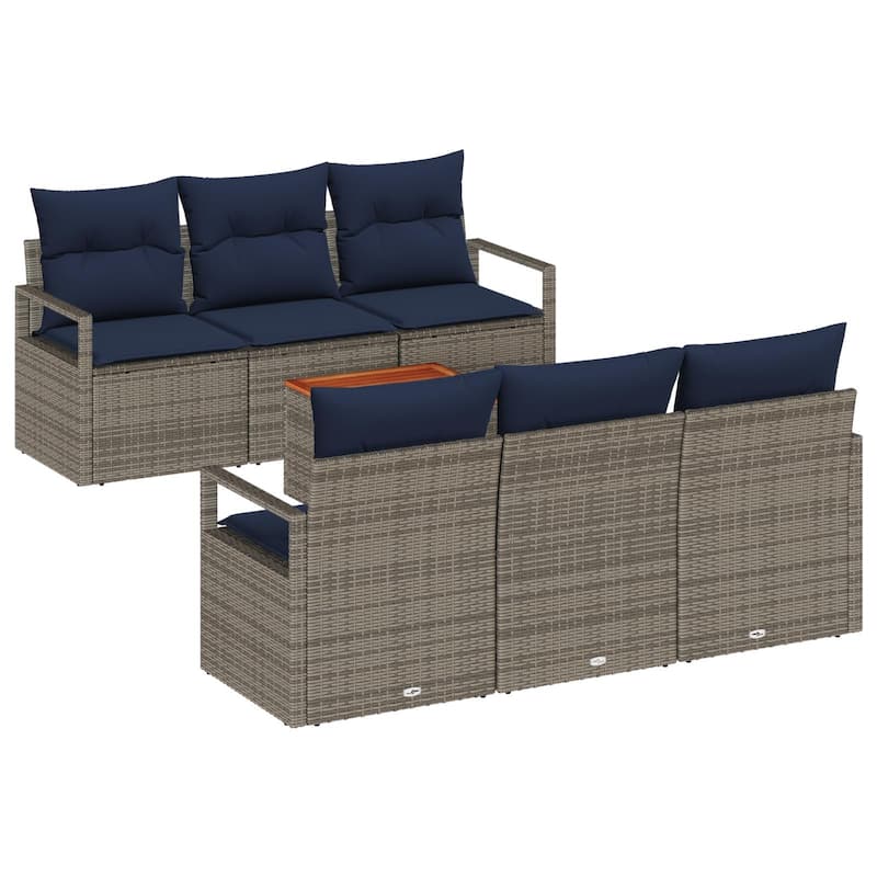 vidaXL 7 Garden Sofa Set with Cushions Black/Grey Poly Rattan - 68.9 x 24.4 x 27.2 - Grey