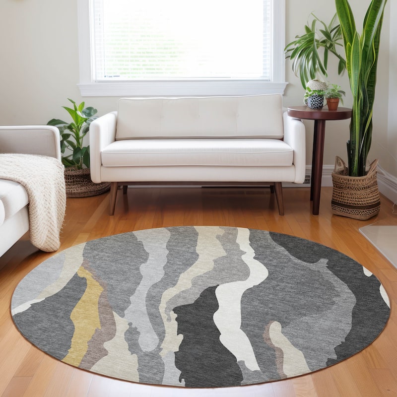 Machine Washable Indoor/ Outdoor Abstract Contemporary Chantille Rug - Gray - 8' x 8'