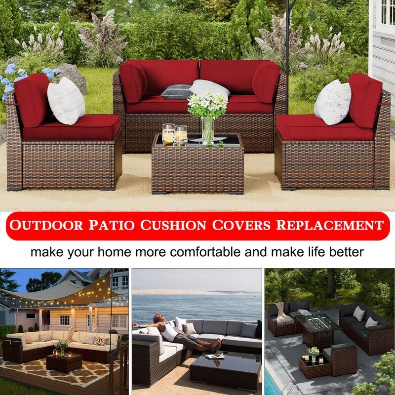 Outdoor Patio Cushion Covers Replacement, Waterproof Furniture Cushion Slipcovers, for Wicker Rattan Sectional Couch Chair