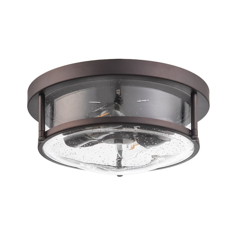 Farmhouse Black Round Seeded Glass Drum Semi Flush Ceiling Light -12in