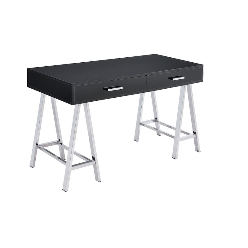 54" Black and Silver Writing Desk With Two Drawers