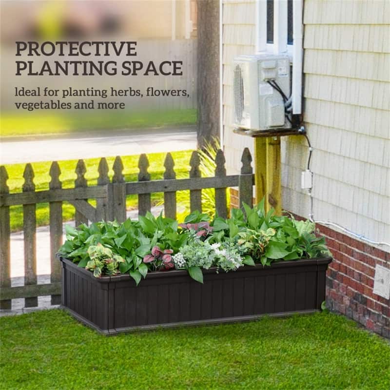 Outdoor Garden Planter Bed with Wood Grain Texture, Easy Setup - 48.5" L x 24.5" D x 11.75" H - Brown