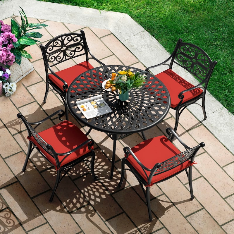 Patio 5 Pieces Cast Aluminum Dining Set with Umbrella Hole and Cushions