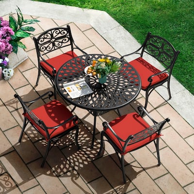 Patio 5 Pieces Cast Aluminum Dining Set with Umbrella Hole and Cushions