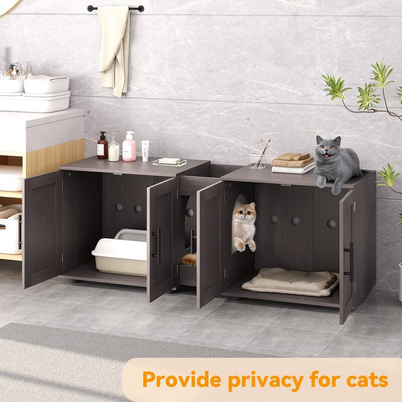 Litter Box Enclosure with Double Cage Cat House for 2 Cats