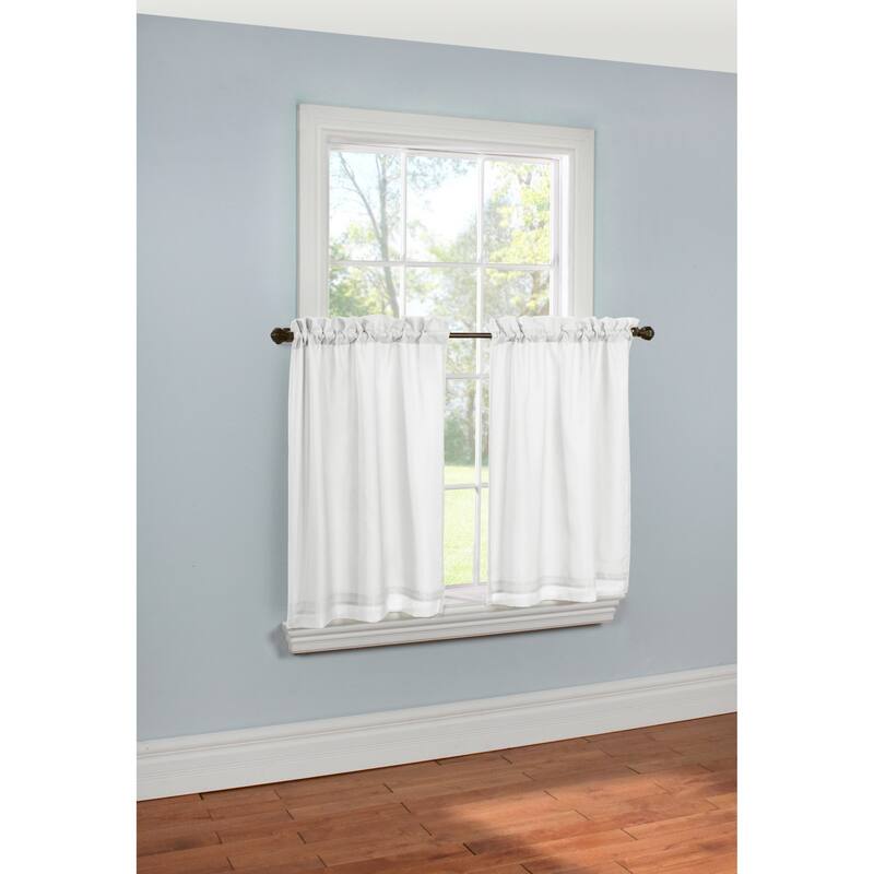 ThermaVoile Rhapsody Lined Rod Pocket Tailored Tiers and Valance - 54" x 24" Tiers - White