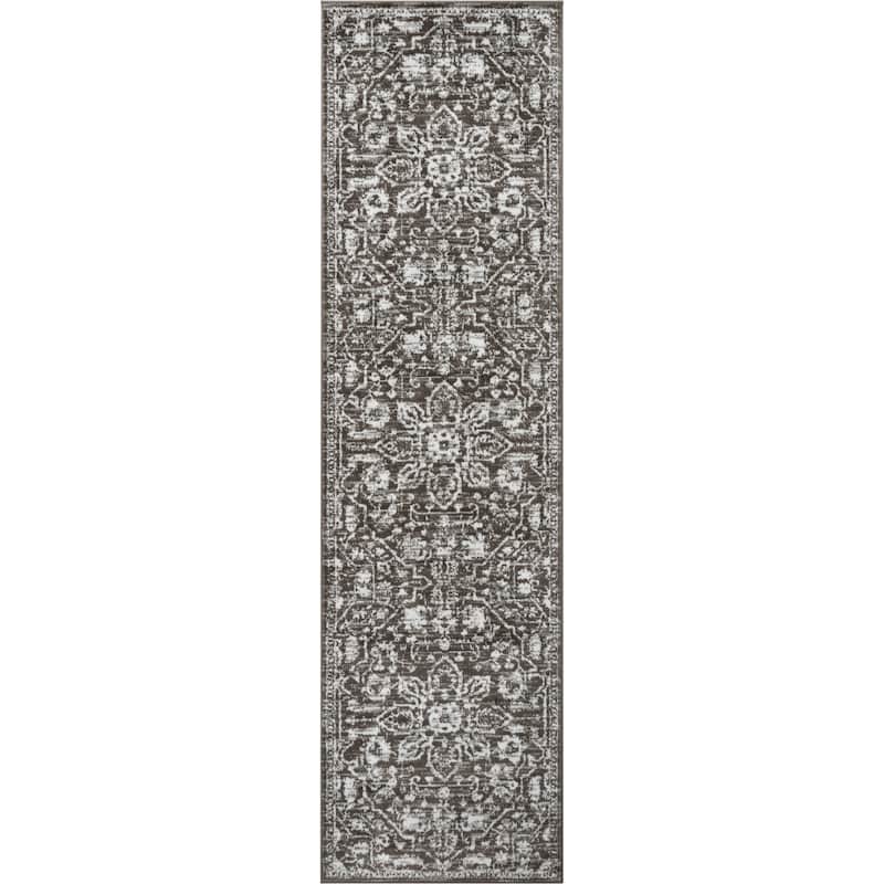 Well Woven Dazzle Disa Vintage Bohemian Oriental Floral Area Rug - 2' 7" x 9' 10" - Grey - Runner