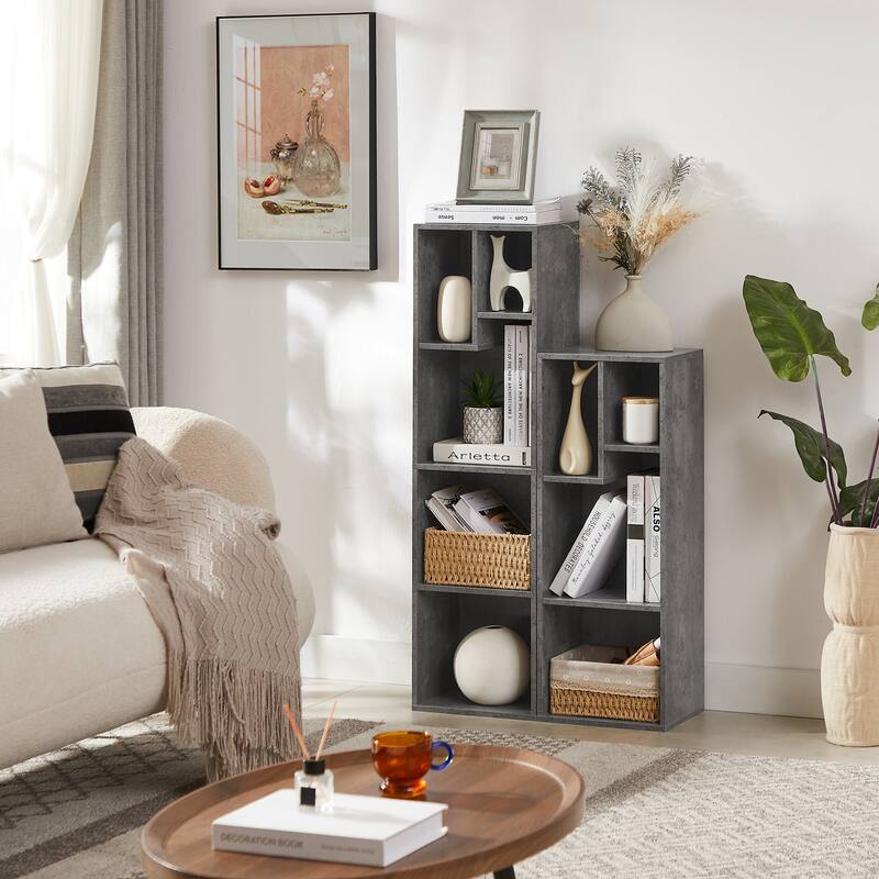 VECELO, (Set of 2) 4-Tier Five Open Cube Wooden Bookcase Organizer, Bookshelf, Book Storage