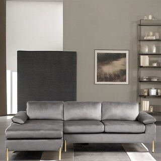 Velvet Sectional Sofa Chaise with Wood Frame and Removable Back - Bed ...
