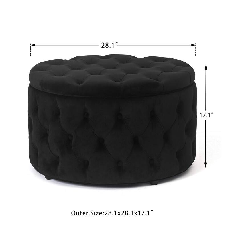 Adeco Round Velvet Storage Ottoman Button Tufted Footrest Coffee Table