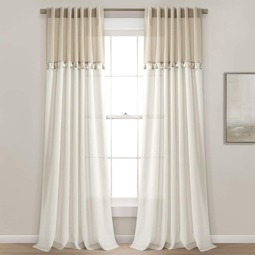Lush Decor Boho Faux Linen Tassel Color Block Window Curtain Panel